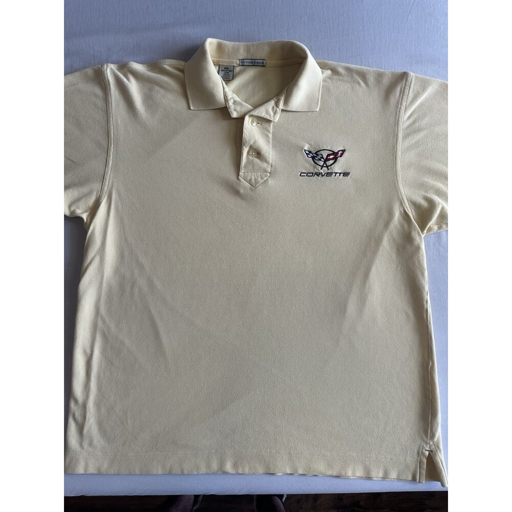 Men’s Corvette Polo Shirt Cutter Buck Size Medium Cotton Short Sleeve Tan